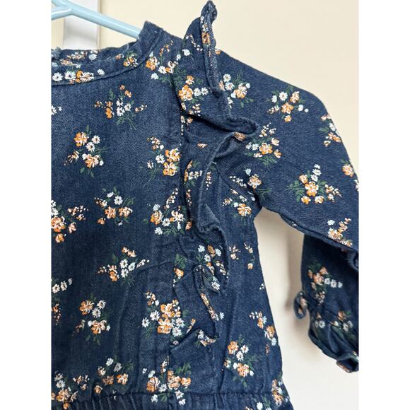 Delia's Baby Chambray Floral Dress 90s Y2K 3 - 6 Months EUC Ruffle Detail - Picture 3 of 6